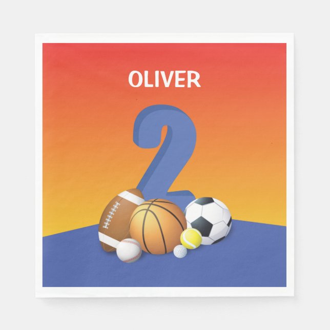 Boy 2nd Birthday Sports Balls Napkin (Front)