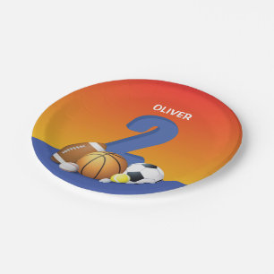 Boy 2nd Birthday Sports Balls Paper Plate