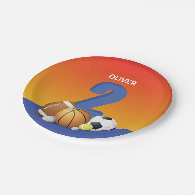 Boy 2nd Birthday Sports Balls Paper Plate (Angled)