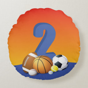 Boy 2nd Birthday Sports Balls Round Cushion