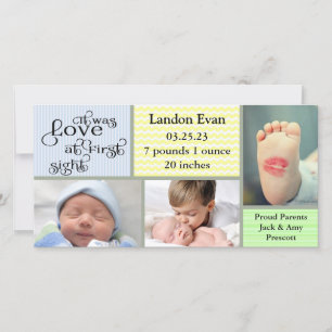 Boy 3 Photo Collage -Birth Announcement Photo Card