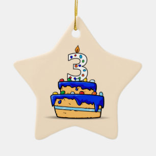 Boy 3rd Birthday, 3 on Sweet Blue Cake Ceramic Tree Decoration