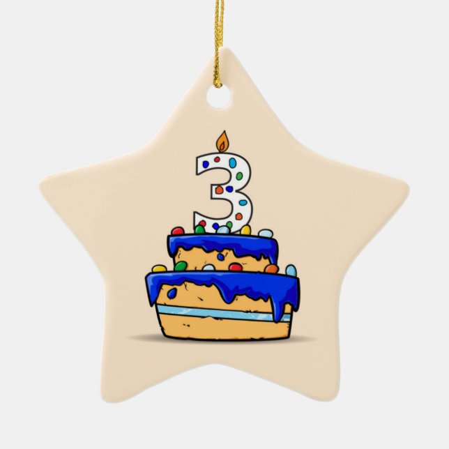 Boy 3rd Birthday, 3 on Sweet Blue Cake Ceramic Tree Decoration (Front)