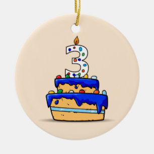 Boy 3rd Birthday, 3 on Sweet Blue Cake Ceramic Tree Decoration