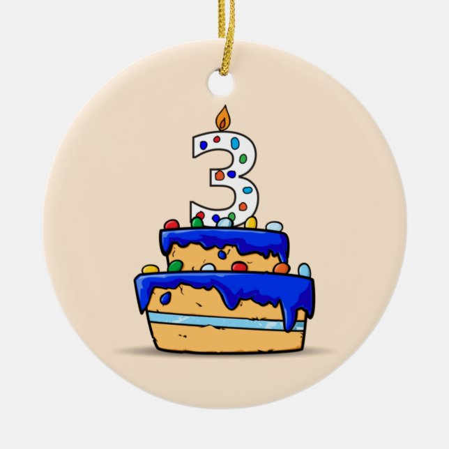 Boy 3rd Birthday, 3 on Sweet Blue Cake Ceramic Tree Decoration (Front)
