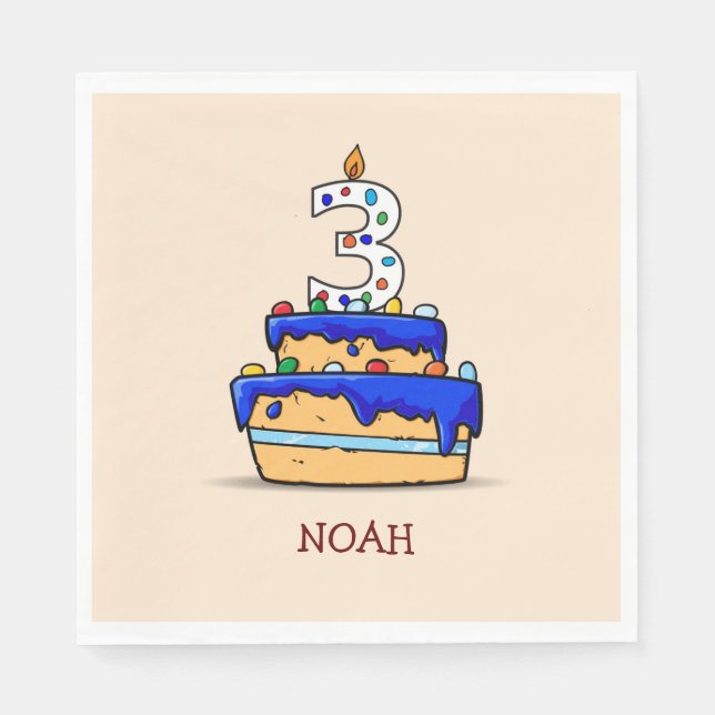 Boy 3rd Birthday, 3 on Sweet Blue Cake Napkin (Front)