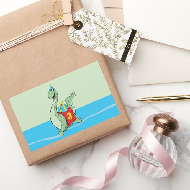 Boy, 3rd Birthday Dinosaur Rectangular Sticker (Gifting)