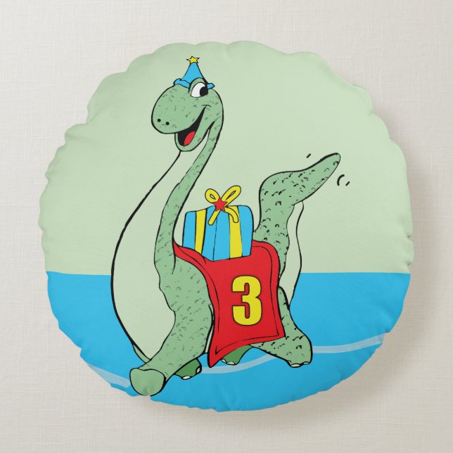 Boy, 3rd Birthday Dinosaur Round Cushion (Front)