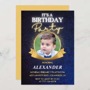 Boy 3rd birthday invitations  Elegant Chic Photo