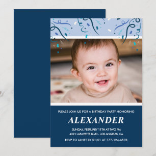 Boy 3rd birthday invitations Photo Navy Blue
