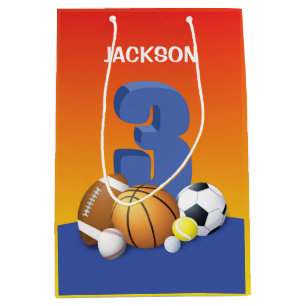 Boy 3rd Birthday Sports Balls Medium Gift Bag