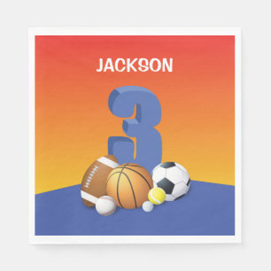 Boy 3rd Birthday Sports Balls Napkin
