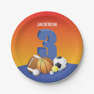 Boy 3rd Birthday Sports Balls Paper Plate