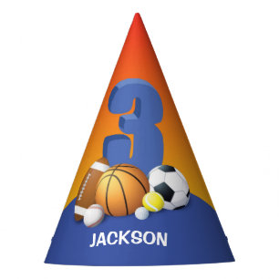 Boy 3rd Birthday Sports Balls Party Hat
