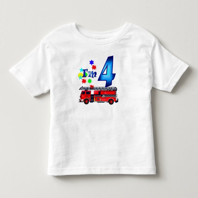 Boy 4th birthday fire engine toddler T-Shirt (Front)