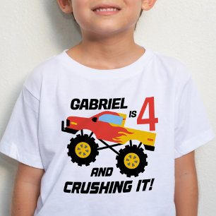 Boy 4th Birthday Monster Truck Personalised Baby T-Shirt