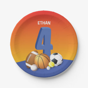 Boy 4th Birthday Sports Balls Paper Plate