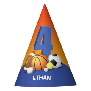 Boy 4th Birthday Sports Balls Party Hat
