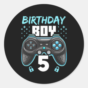 Boy 5 Video Game Controller Gamer 5th Birthday Gif Classic Round Sticker