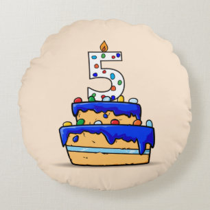 Boy 5th Birthday, 5 on Sweet Blue Cake Round Cushion