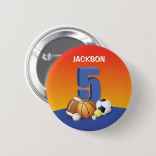 Boy 5th Birthday Sports Balls 6 Cm Round Badge