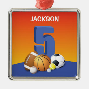 Boy 5th Birthday Sports Balls Metal Tree Decoration