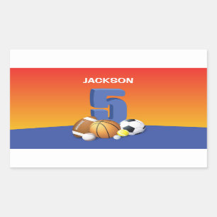 Boy 5th Birthday Sports Balls Rectangular Sticker