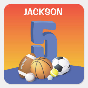 Boy 5th Birthday Sports Balls Square Sticker