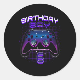 Boy 6 Video Game Controller Gamer 6th Birthday Gif Classic Round Sticker