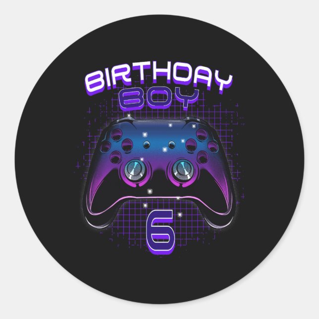 Boy 6 Video Game Controller Gamer 6th Birthday Gif Classic Round Sticker (Front)