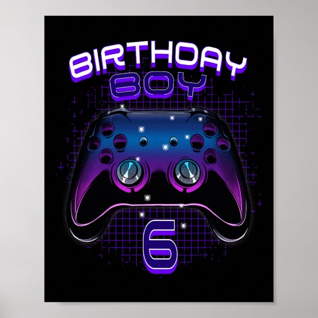 Boy 6 Video Game Controller Gamer 6th Birthday Gif Poster (Front)