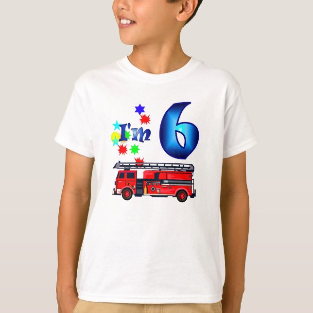 Boy 6th birthday fire engine T-Shirt (Front)
