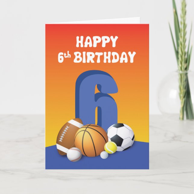 Boy 6th Birthday Sports Balls Card (Front)