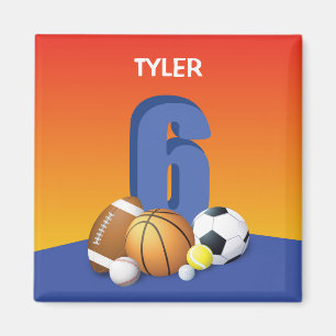Boy 6th Birthday Sports Balls Magnet