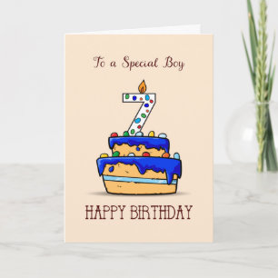 Boy 7th Birthday, 7 on Sweet Blue Cake Card