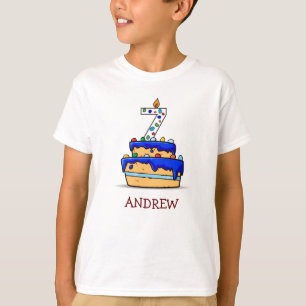 Boy 7th Birthday, 7 on Sweet Blue Cake T-Shirt