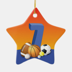 Boy 7th Birthday Sports Balls Ceramic Tree Decoration