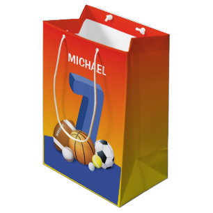 Boy 7th Birthday Sports Balls Medium Gift Bag