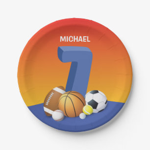 Boy 7th Birthday Sports Balls Paper Plate