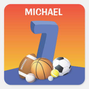 Boy 7th Birthday Sports Balls Square Sticker