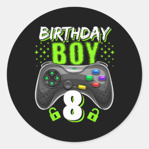 Boy 8 Video Game Controller Gamer 8th Birthday Gif Classic Round Sticker