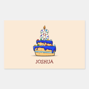 Boy 8th Birthday, 8 on Sweet Blue Cake Rectangular Sticker