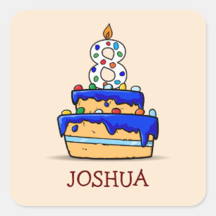 Boy 8th Birthday, 8 on Sweet Blue Cake Square Sticker
