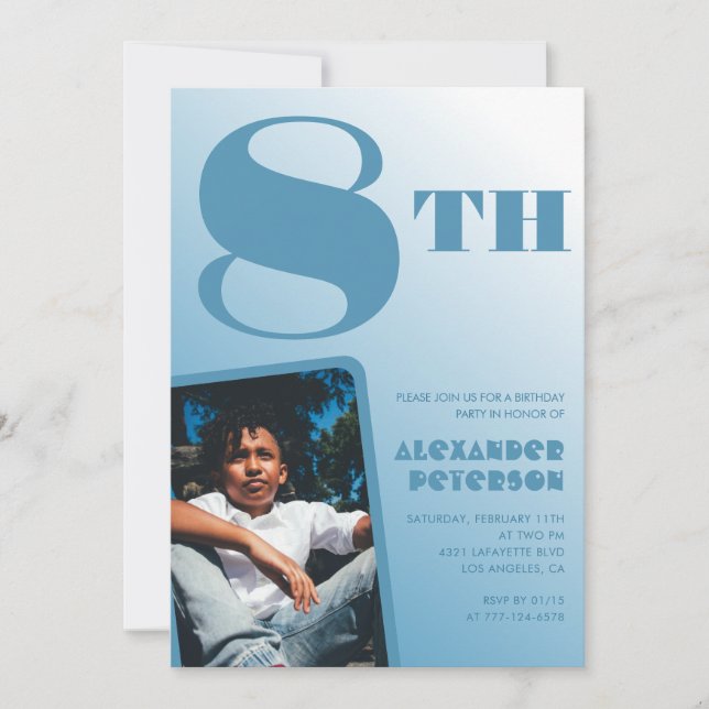 Boy 8th birthday invitations Blue Photo (Front)