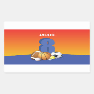 Boy 8th Birthday Sports Balls Rectangular Sticker