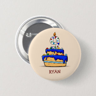 Boy 9th Birthday, 9 on Sweet Blue Cake 6 Cm Round Badge