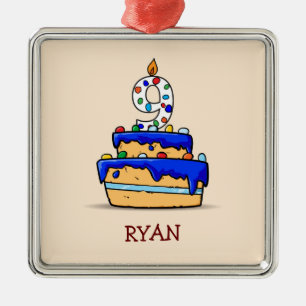 Boy 9th Birthday, 9 on Sweet Blue Cake Metal Tree Decoration