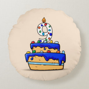 Boy 9th Birthday, 9 on Sweet Blue Cake Round Cushion