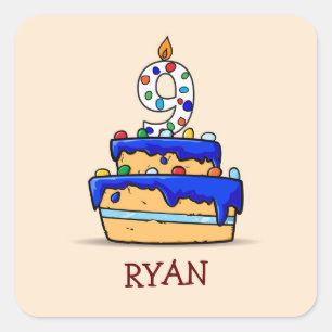 Boy 9th Birthday, 9 on Sweet Blue Cake Square Sticker