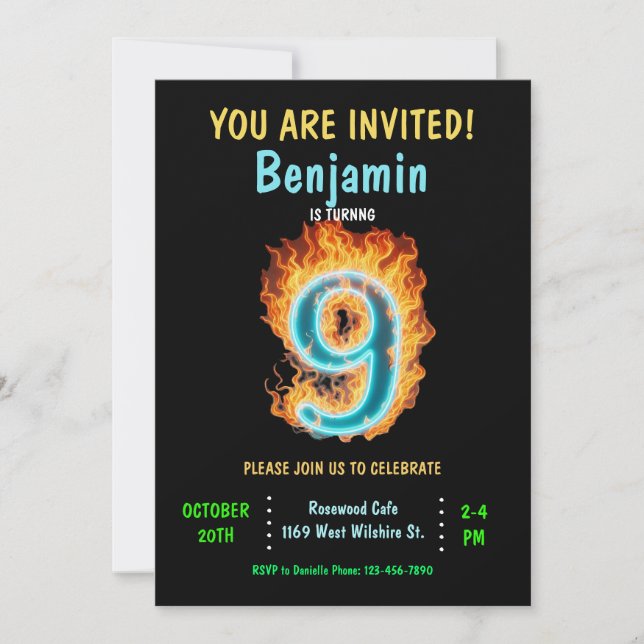 Boy 9th Birthday Invitation, Boy 9th Birthday  Invitation (Front)